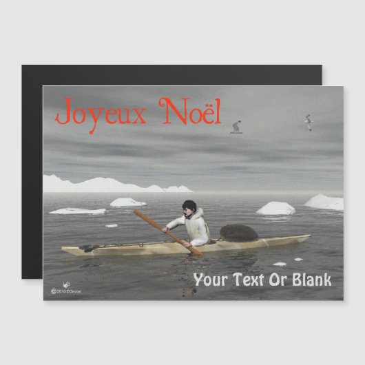 Joyeux Noё l - Inuit Kayak Magnetkarte (Vorne/Hinten)
