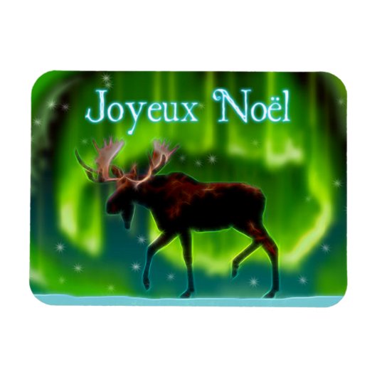 Joyeux Noё l - Northern Lights Moose Magnet (Horizontal)