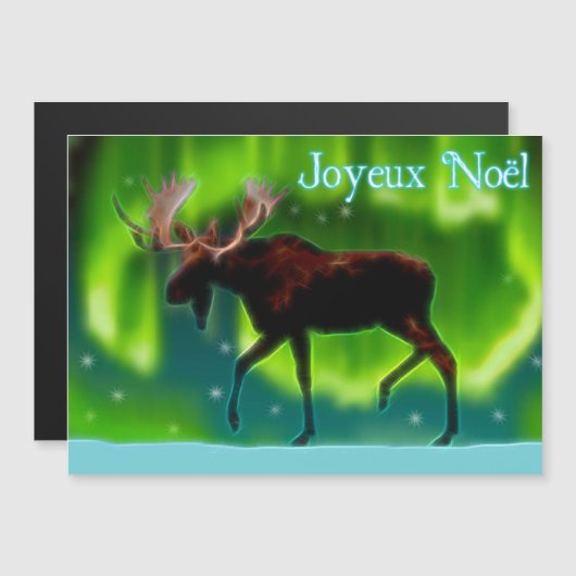 Joyeux Noё l - Northern Lights Moose Magnetkarte (Vorne/Hinten)
