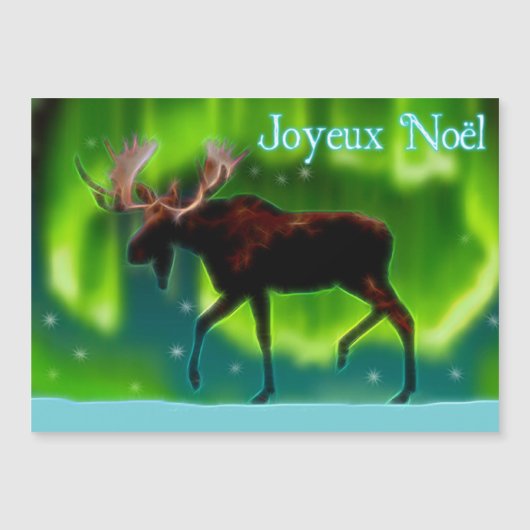 Joyeux Noё l - Northern Lights Moose Magnetkarte (Vorderseite)