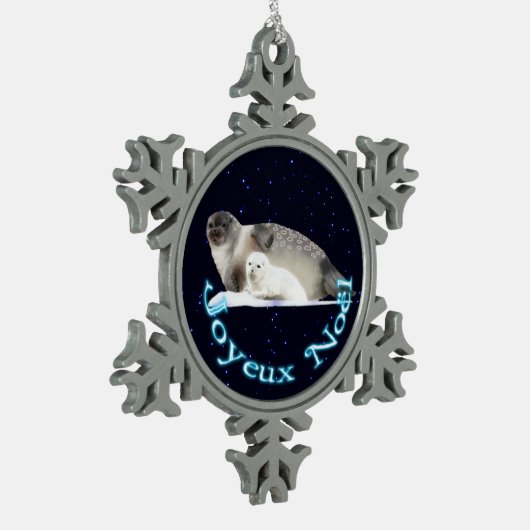 Joyeux Noё l - Ringed Siegel Schneeflocken Zinn-Ornament (Links)