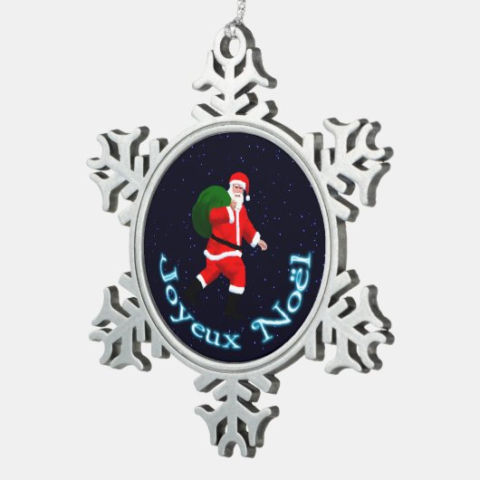 Joyeux Noё l - Santa Claus Schneeflocken Zinn-Ornament (Rechts)