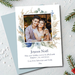 Joyeux Noël Boho Floral Foto Weihnachtskarten