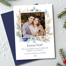 Joyeux Noël Boho Floral Foto Weihnachtskarten
