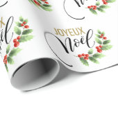 Joyeux Noël Chic Holly Floral | Weihnachten Geschenkpapier (Rolleneckpunkt)
