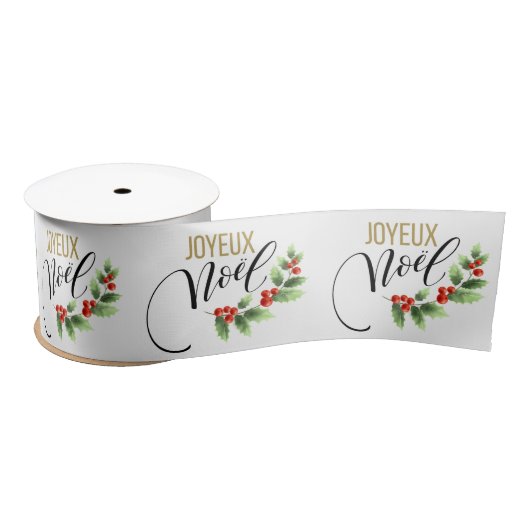 Joyeux Noël Chic Holly Floral | Weihnachten Satinband (Spule)