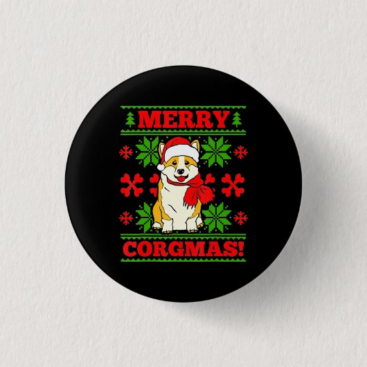 Joyeux Noël Corgmas Corgi Dog Button (Vorderseite)