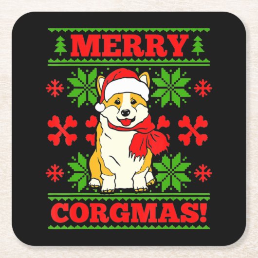 Joyeux Noël Corgmas Corgi Dog Rechteckiger Pappuntersetzer (Vorderseite)