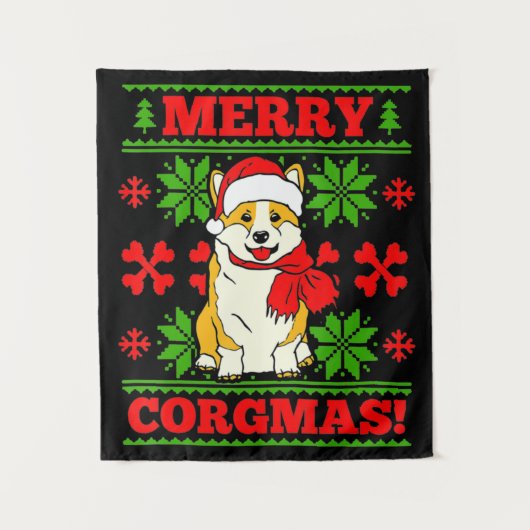 Joyeux Noël Corgmas Corgi Dog Wandteppich (Vorderseite)