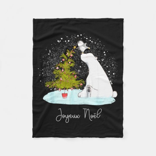 Joyeux Noël - Cute Lar Bear Penguin Christmas Fleecedecke (Vorderseite)