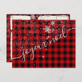 Joyeux Noël de Script de Neige Kariert Buffle Roug Postkarte (Vorne/Hinten)