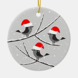 Joyeux Noël des oiseaux bonnet de Père Noël Keramik Ornament