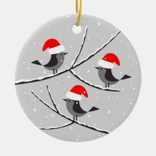 Joyeux Noël des oiseaux bonnet de Père Noël Keramik Ornament (Vorne)