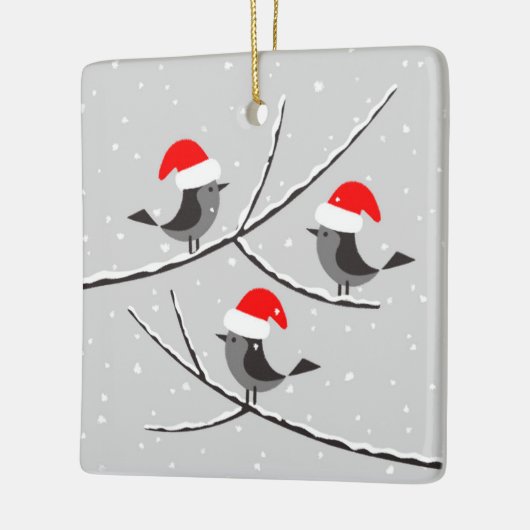 Joyeux Noël des oiseaux bonnet de Père Noël Keramikornament (Links)