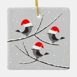 Joyeux Noël des oiseaux bonnet de Père Noël Keramikornament
