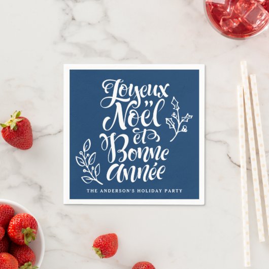 Joyeux Noël et Bonne Année Calligraphy Navy Blue Serviette (Beispiel)