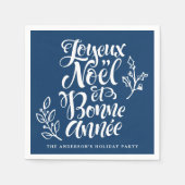 Joyeux Noël et Bonne Année Calligraphy Navy Blue Serviette (Vorderseite)