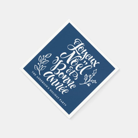 Joyeux Noël et Bonne Année Calligraphy Navy Blue Serviette (Ecke)
