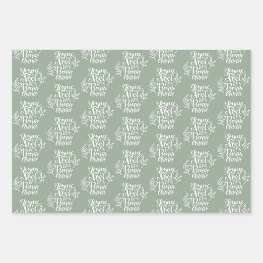 Joyeux Noël et Bonne Année Sage Green Christmas Geschenkpapier Set (Vorderseite 2)