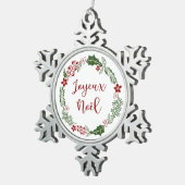 Joyeux Noël, französischer froher Weihnachtsreath Schneeflocken Zinn-Ornament (Rechts)