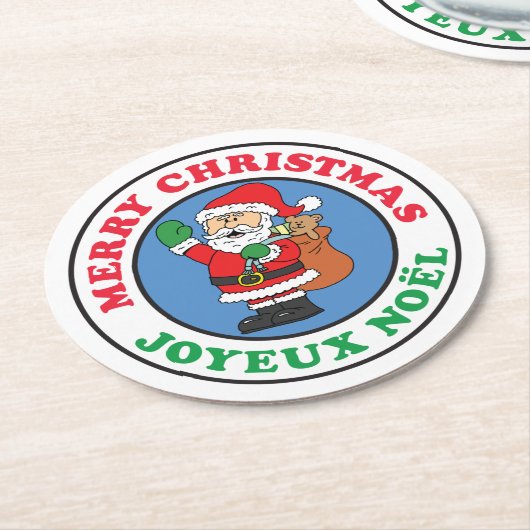 Joyeux Noel French Christmas Santa Runder Pappuntersetzer (Angewinkelt)
