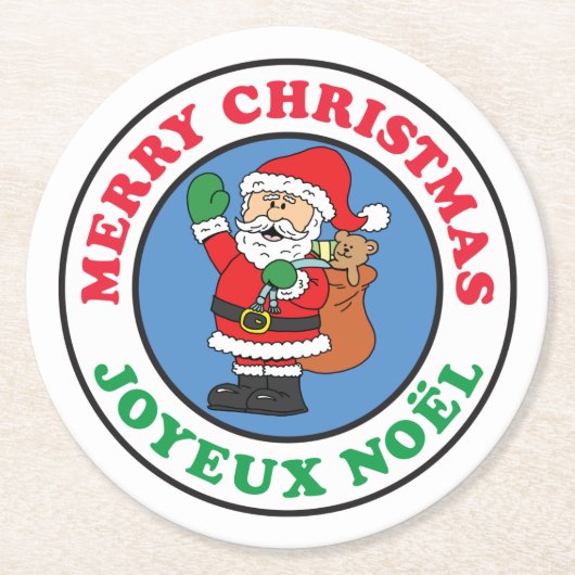 Joyeux Noel French Christmas Santa Runder Pappuntersetzer (Vorderseite)