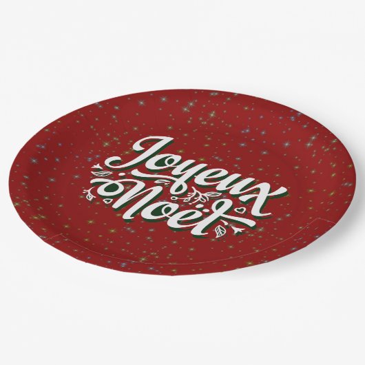 Joyeux Noël French Christmas Text 9" Papierplatte Pappteller (Schrägansicht)