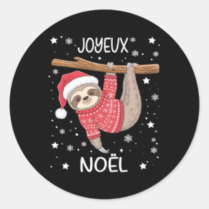 Joyeux Noël French Sloth Hanging Frohe Weihnachten Runder Aufkleber