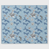 Joyeux Noël - Frohe Weihnachten - Blau & Silber Geschenkpapier (Flach)