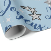 Joyeux Noël - Frohe Weihnachten - Blau & Silber Geschenkpapier (Rolleneckpunkt)