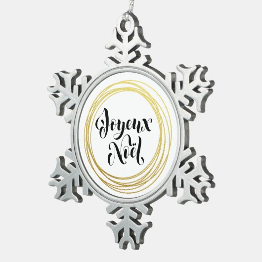 Joyeux Noël - Frohe Weihnachten im Französischen Schneeflocken Zinn-Ornament (Rechts)