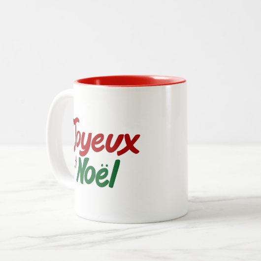 Joyeux Noël Hand Lettered  Zweifarbige Tasse (Vorderseite Links)