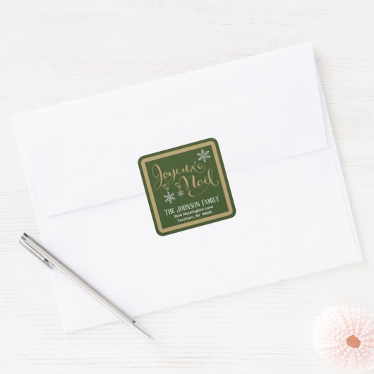 Joyeux Noel Holiday Envelope Seal Return Address Quadratischer Aufkleber (Umschlag)