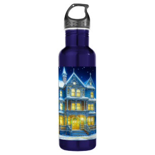 Joyeux Noël Hübsch Blue Christmas House Edelstahlflasche