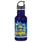 Joyeux Noël Hübsch Blue Christmas House Edelstahlflasche (Vorderseite)