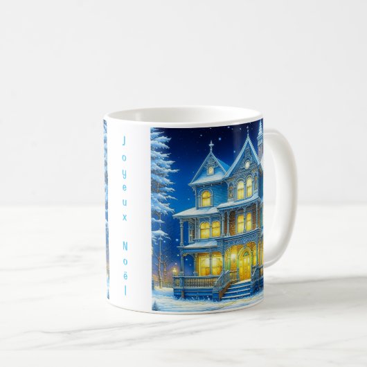 Joyeux Noël Hübsch Blue Christmas House Kaffeetasse (VorderseiteRechts)