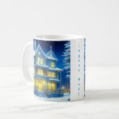 Joyeux Noël Hübsch Blue Christmas House Kaffeetasse (Vorderseite Links)