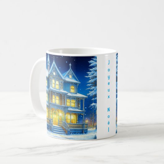 Joyeux Noël Hübsch Blue Christmas House Kaffeetasse (Vorderseite Links)