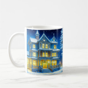 Joyeux Noël Hübsch Blue Christmas House Kaffeetasse