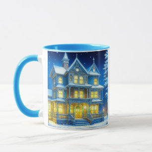 Joyeux Noël Hübsch Blue Christmas House Tasse