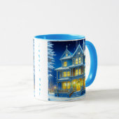 Joyeux Noël Hübsch Blue Christmas House Tasse (VorderseiteRechts)