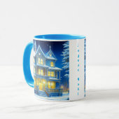 Joyeux Noël Hübsch Blue Christmas House Tasse (Vorderseite Links)