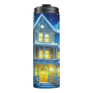 Joyeux Noël Hübsch Blue Christmas House Thermosbecher