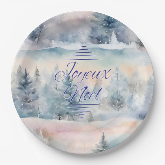 Joyeux Noël in coolen Tönen Pappteller (Vorderseite)