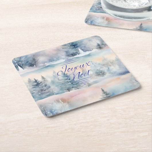 Joyeux Noël in coolen Tönen Rechteckiger Pappuntersetzer (angewinkelt)