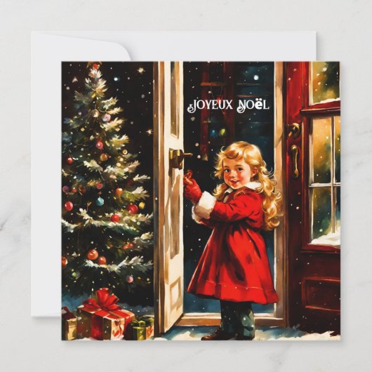 Joyeux Noël - Kleines Mädchen Feiertagskarte (Vorderseite)