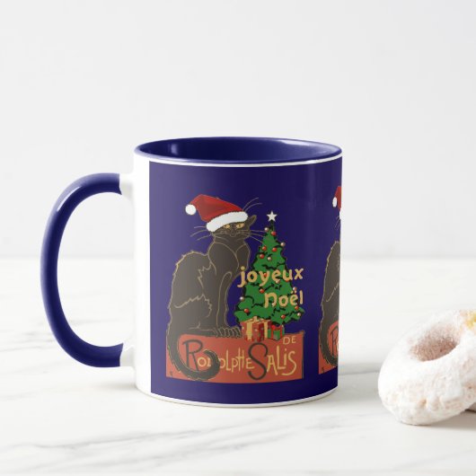 Joyeux Noel Le Chat Noir Spoof With Yule Tree Tasse (Mit Donut)