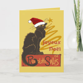 Joyeux Noel Le Chat Noir With Stylized Golden Tree Feiertagskarte