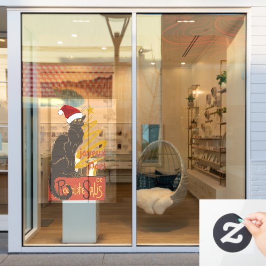 Joyeux Noel Le Chat Noir With Stylized Golden Tree Fensteraufkleber (Schaufenster)