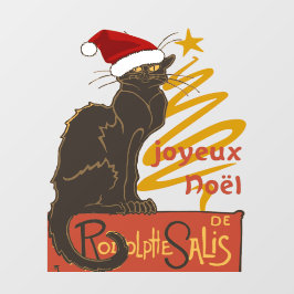 Joyeux Noel Le Chat Noir With Stylized Golden Tree Fensteraufkleber
